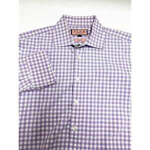 Thomas Pink Slim Fit Purple Check Long Sleeve French Cuff Shirt Size 15-1/2